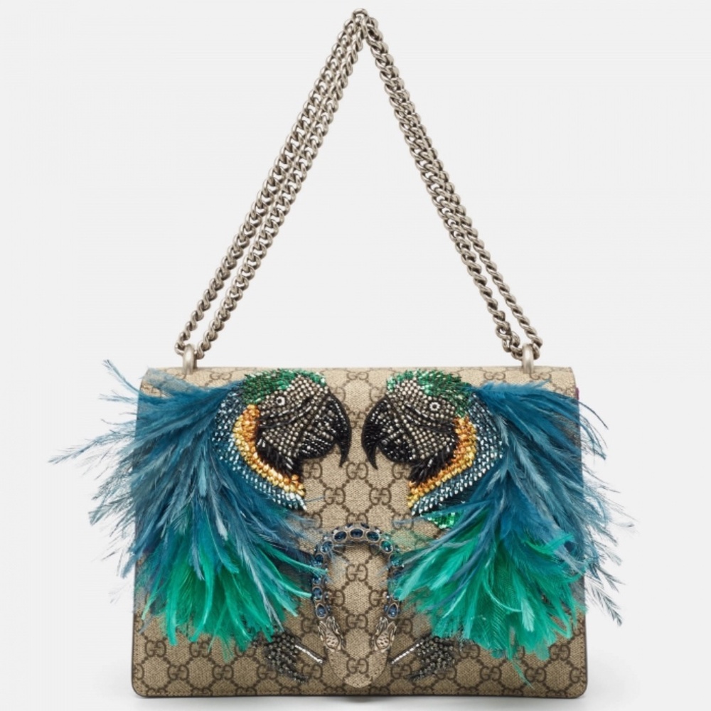 GUCCI Dionysus Parrot Embroidered Gg Supreme Chain Shoulder Bag